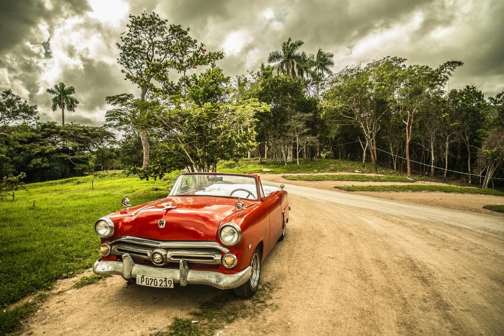 oldtimer, car, old car, car wallpapers, convertible, nature, red car, shiny car, retro, classic, vintage, vintage car, automotive, automobile, parked car, forest, cuba